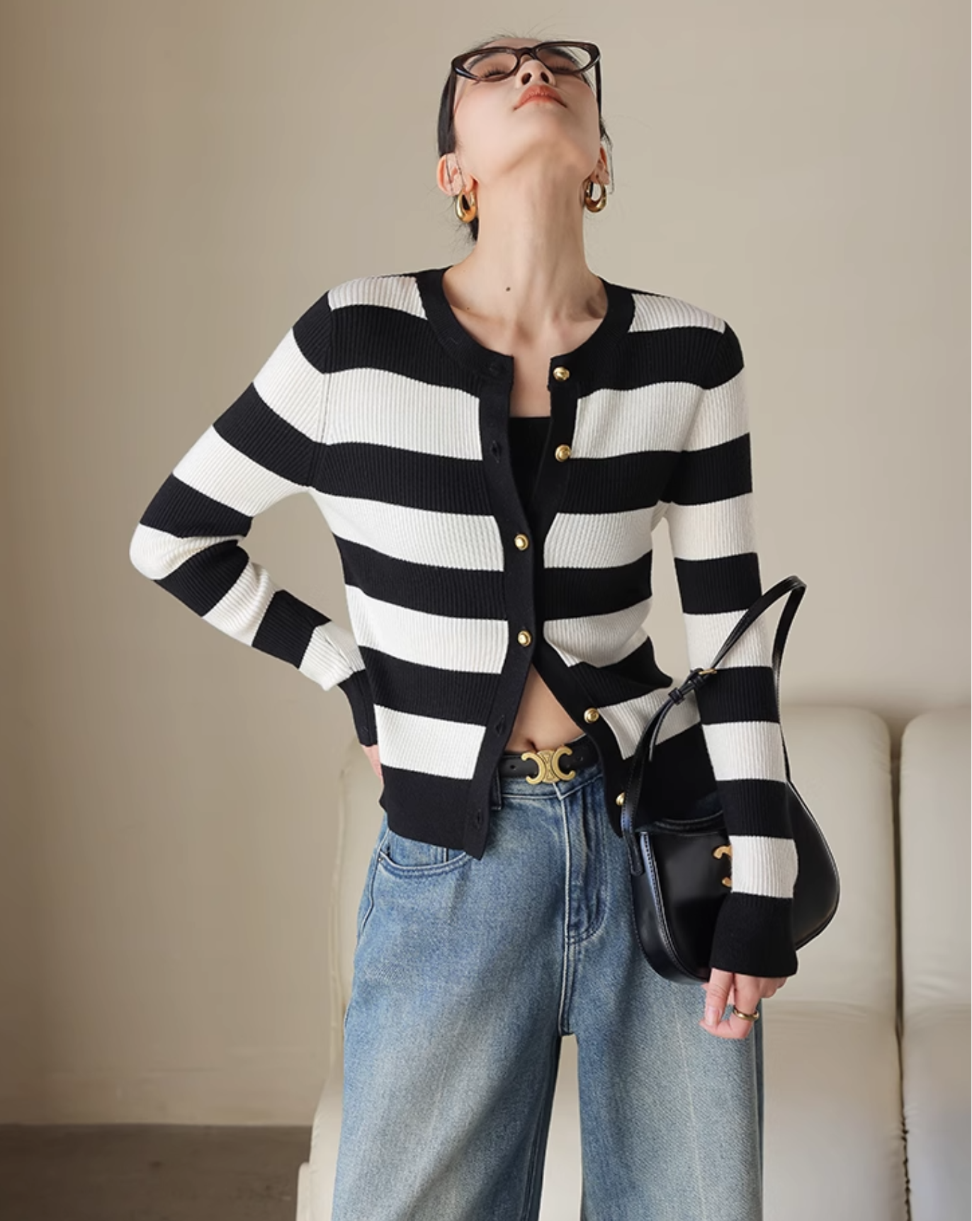 Stripe cardigan tops