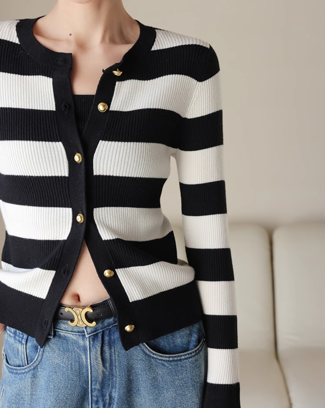 Stripe cardigan tops