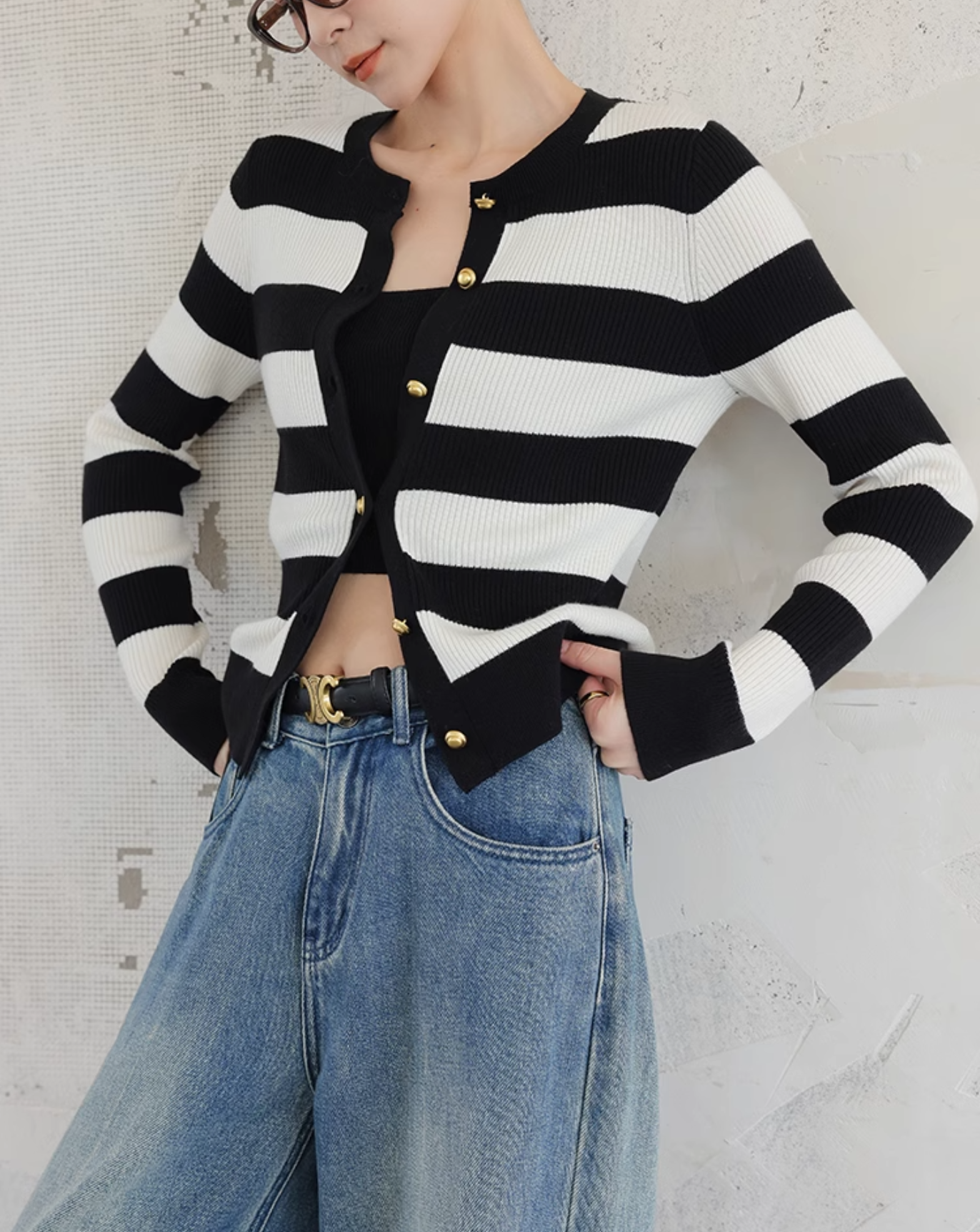 Stripe cardigan tops