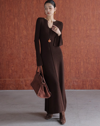 A-line long knit dress