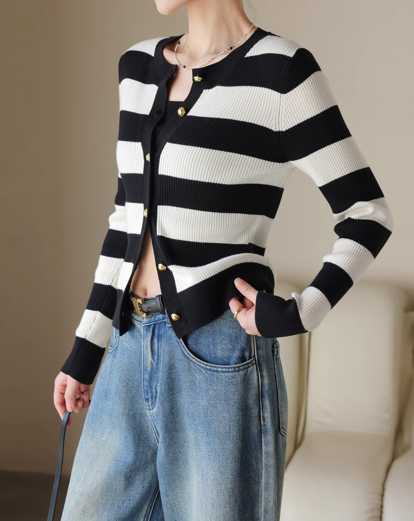 Stripe cardigan tops