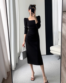 Elegant tight square neck dress（長袖）