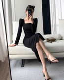 Elegant tight square neck dress（長袖）