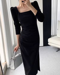 Elegant tight square neck dress（長袖）