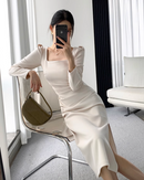 Elegant tight square neck dress（長袖）