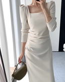 Elegant tight square neck dress（長袖）