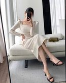 Elegant tight square neck dress（長袖）