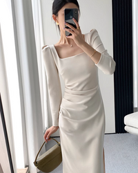 Elegant tight square neck dress（長袖）