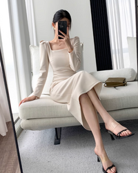 Elegant tight square neck dress（長袖）