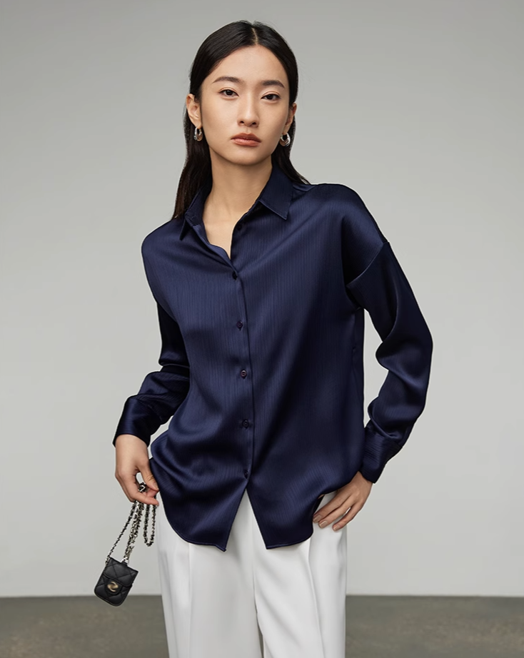 Dark blue satin tops