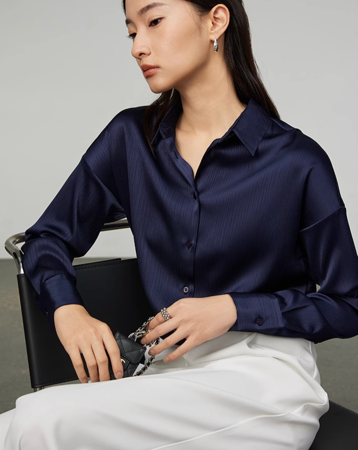 Dark blue satin tops