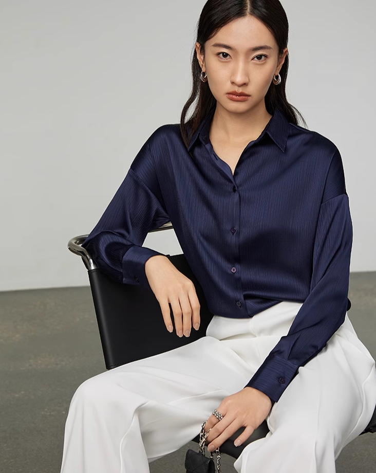 Dark blue satin tops