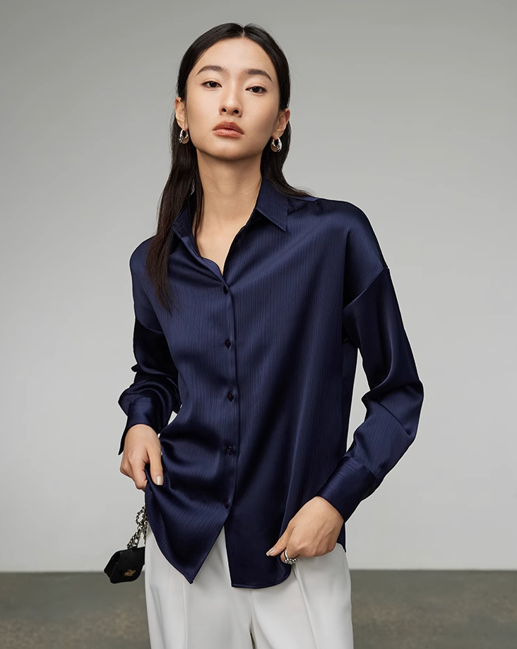 Dark blue satin tops