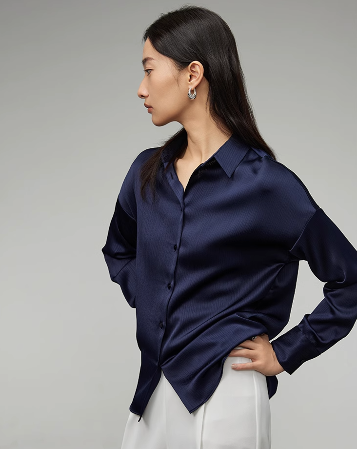 Dark blue satin tops