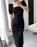 Elegant tight square neck dress （半袖）