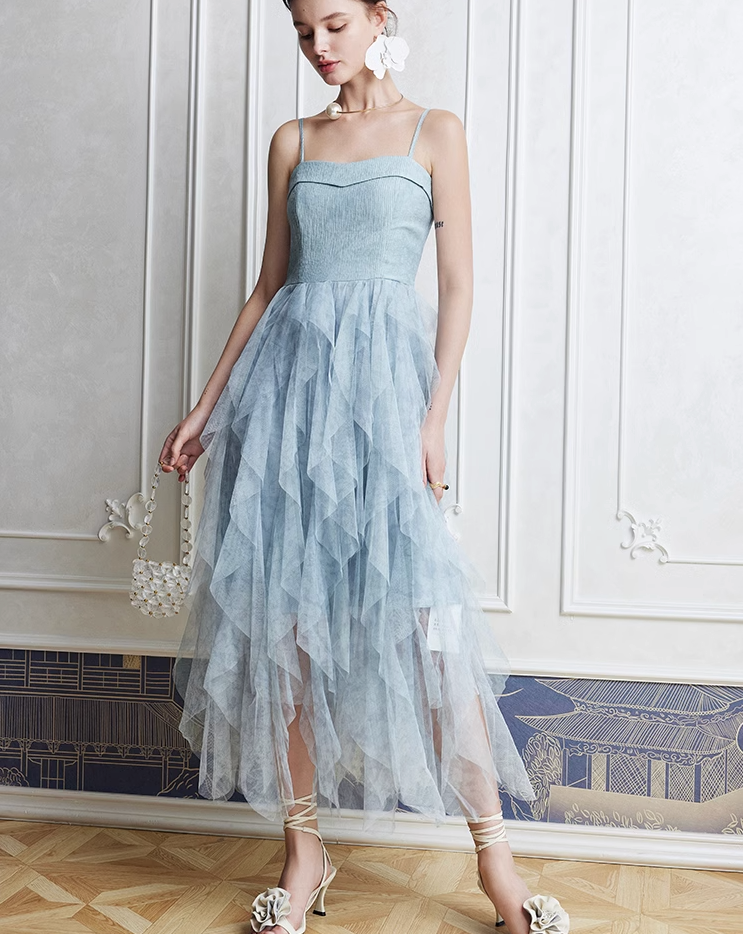 Chiffon skirt sky blue dress