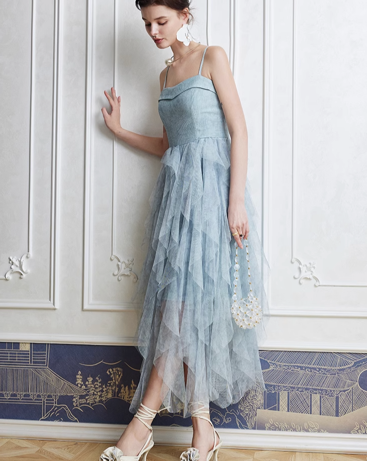 Chiffon skirt sky blue dress