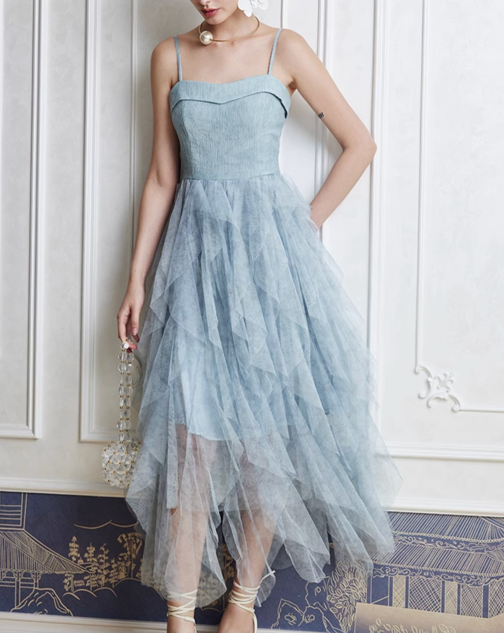 Chiffon skirt sky blue dress