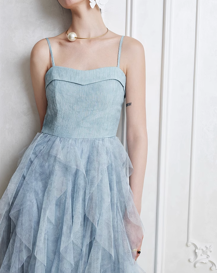 Chiffon skirt sky blue dress