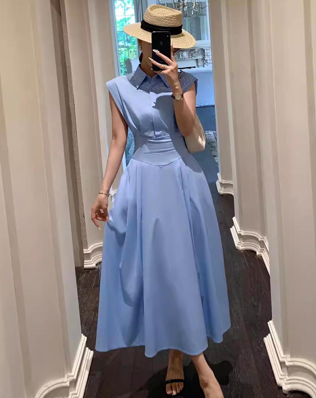 Sleeveless blue shirts dress