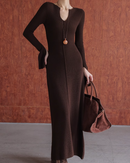 A-line long knit dress