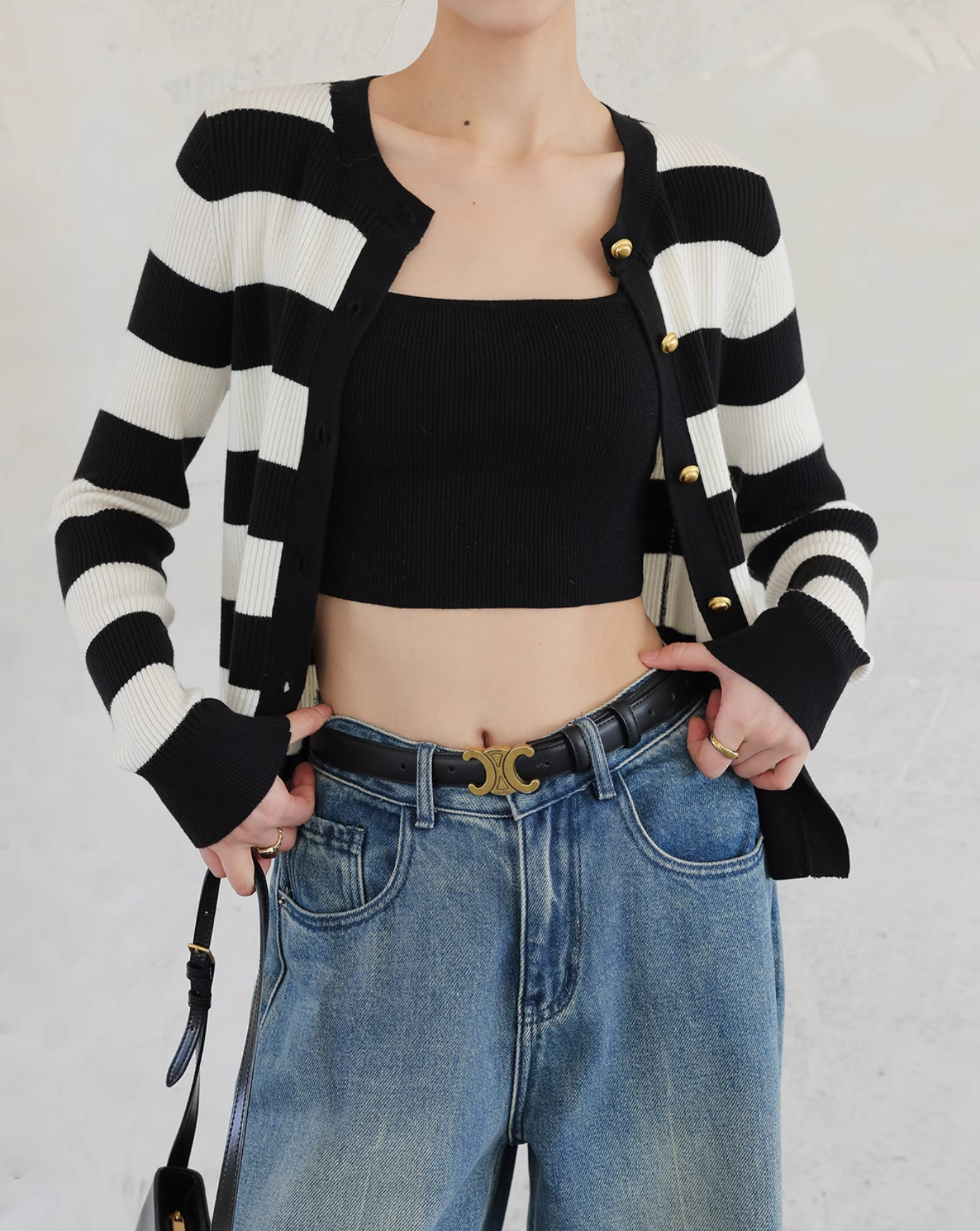 Stripe cardigan tops