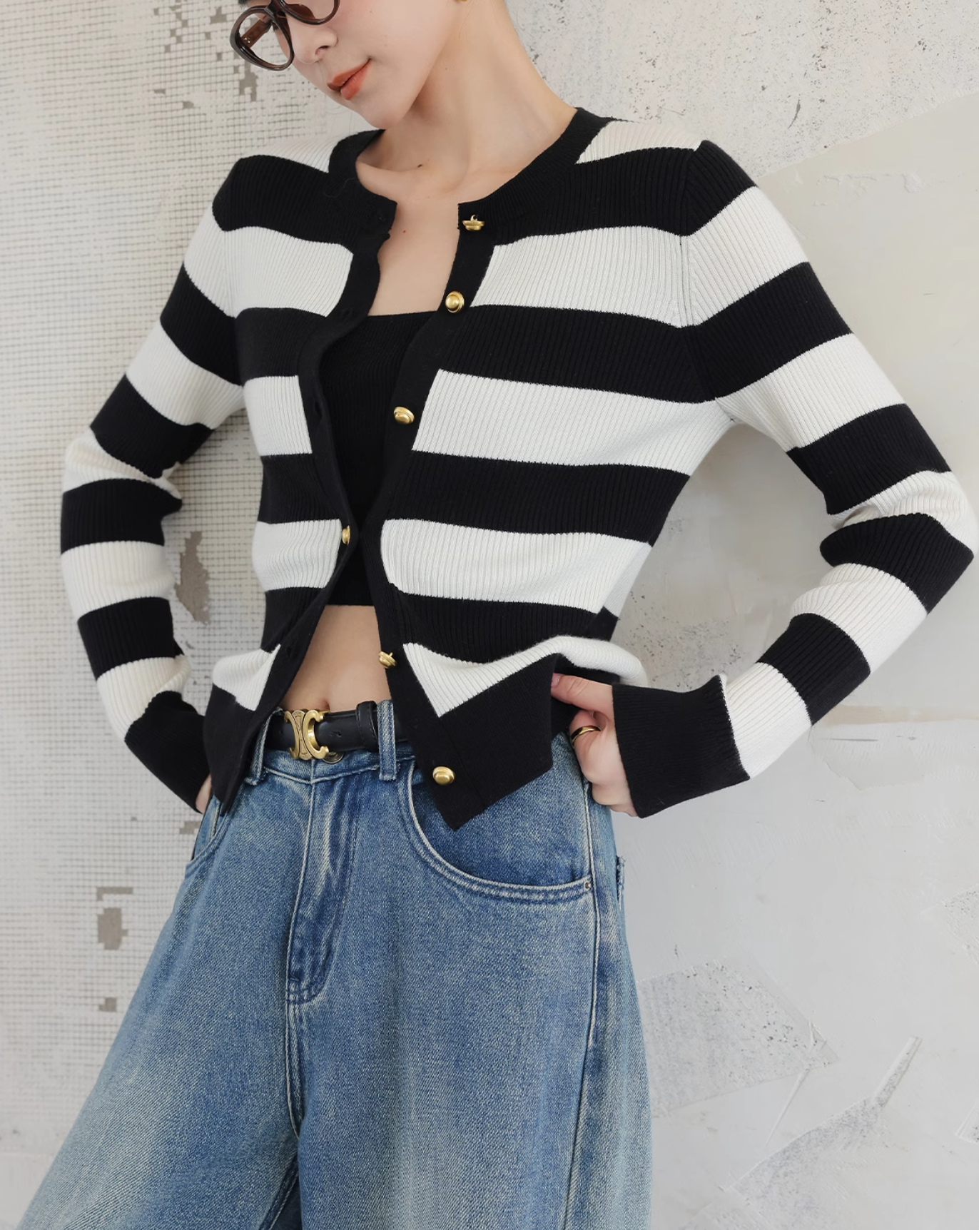 Stripe cardigan tops