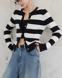 Stripe cardigan tops