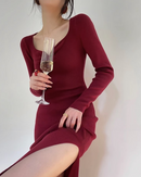 Dark night rose knit dress