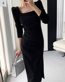 Elegant tight square neck dress（長袖）