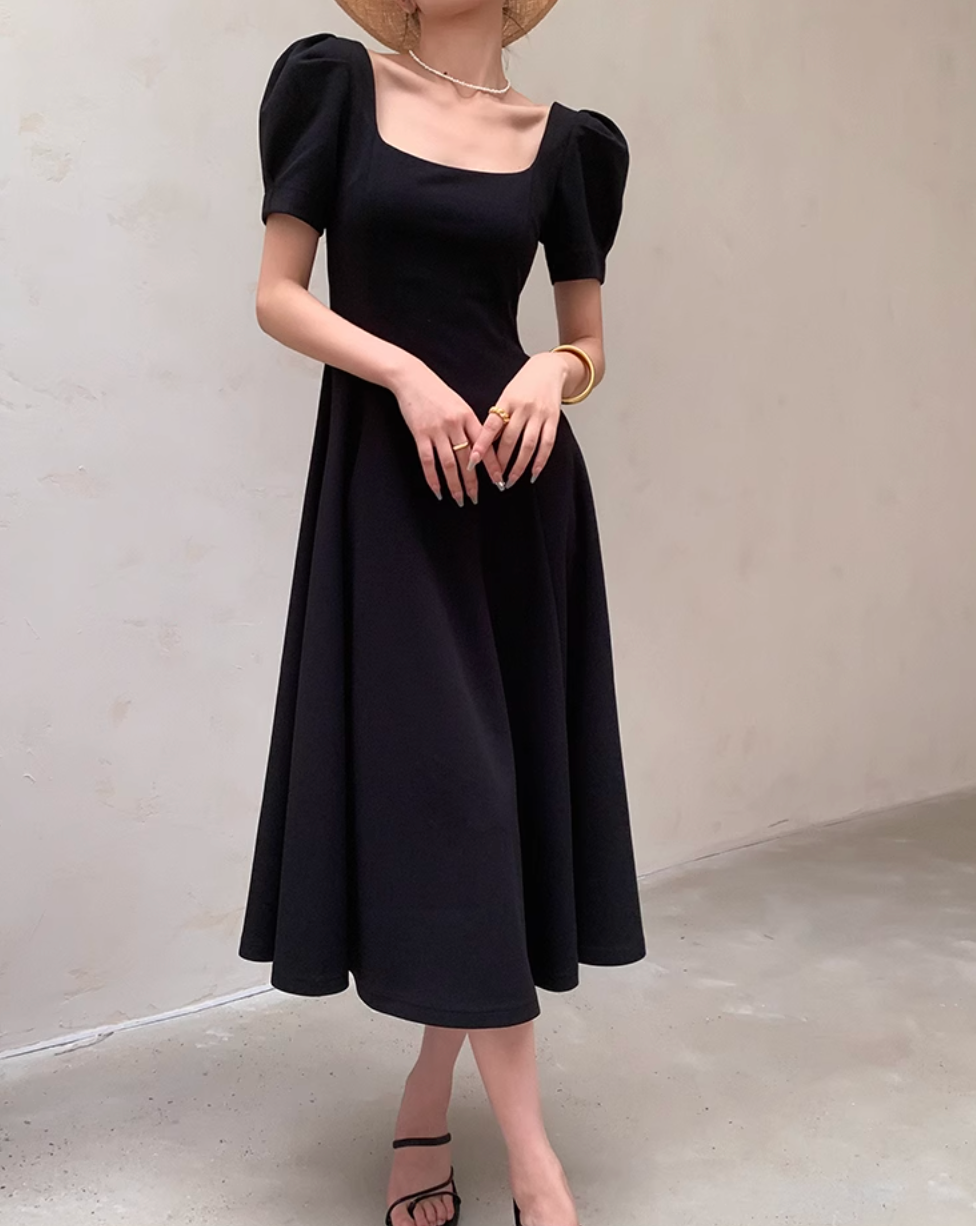 Puff sleeve black dress