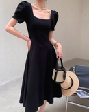 Puff sleeve black dress