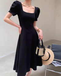 Puff sleeve black dress