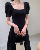 Puff sleeve black dress