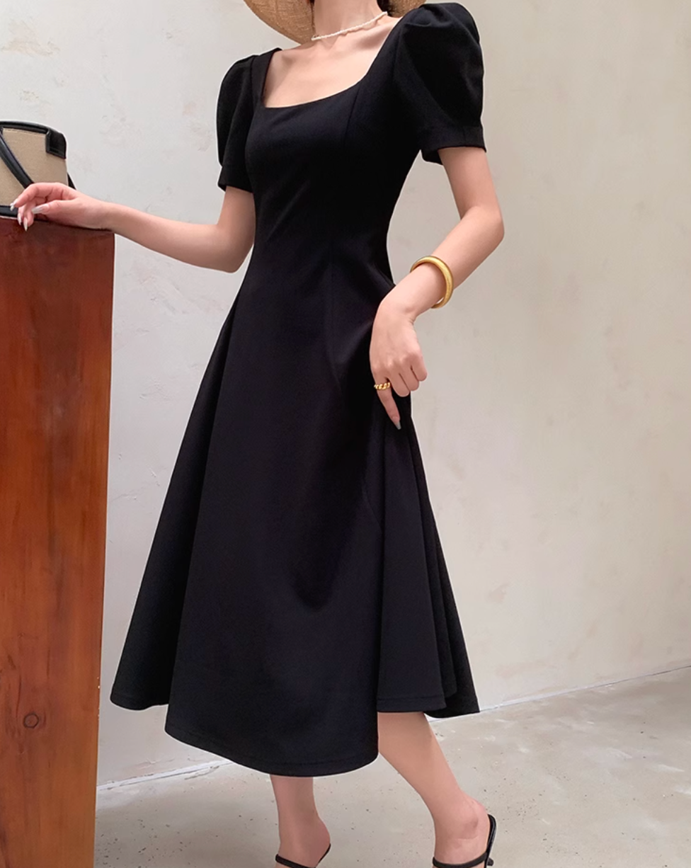 Puff sleeve black dress