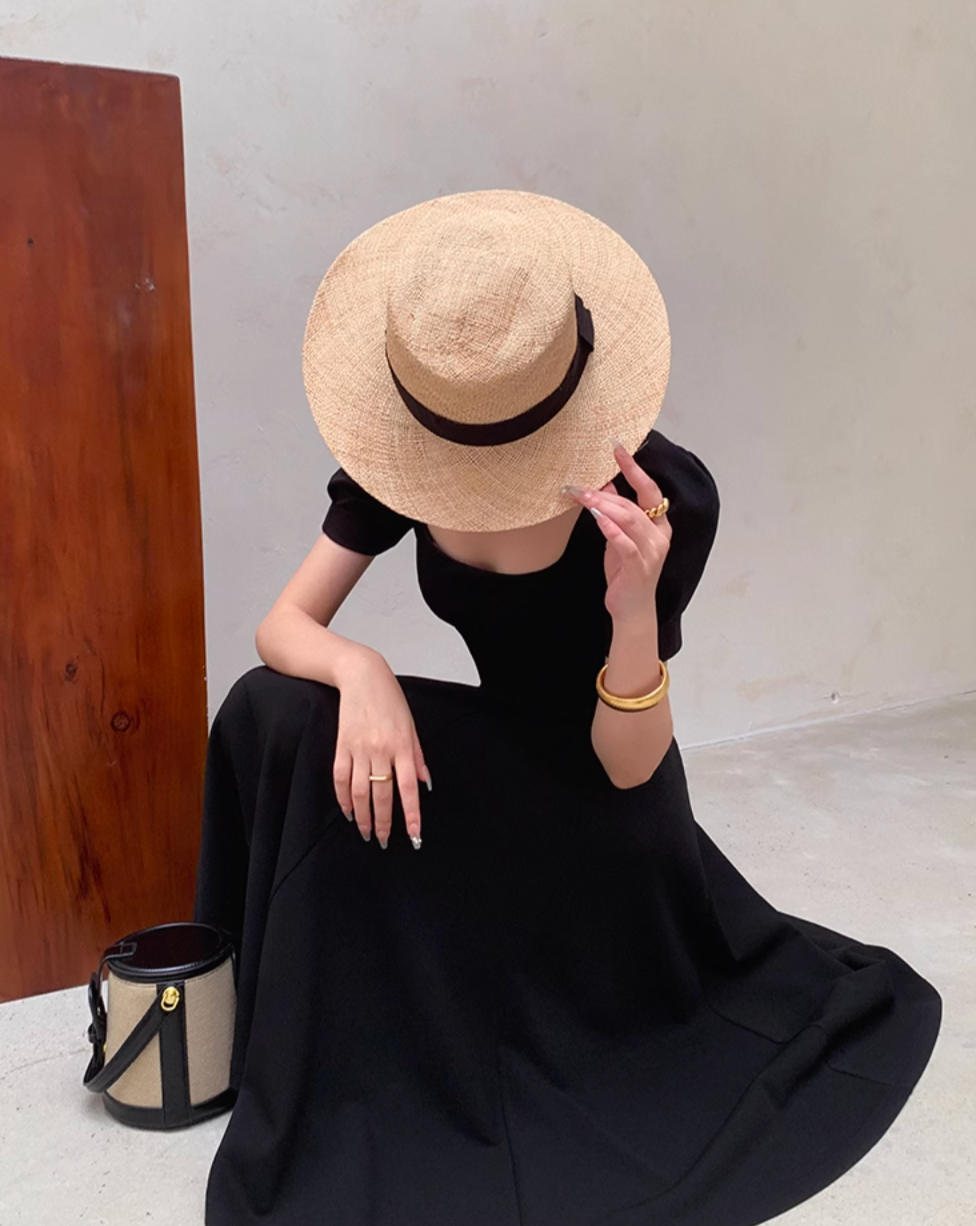 Puff sleeve black dress