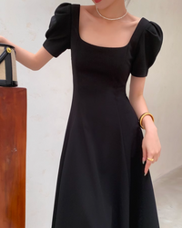 Puff sleeve black dress